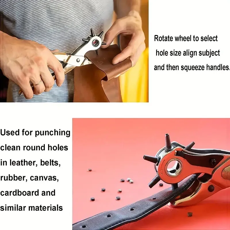 Leather Belt Hole Punch Plier Eyelet Puncher Revolve Sewing Machine Bag Setter Tool Watchband Strap Household Leathercraft