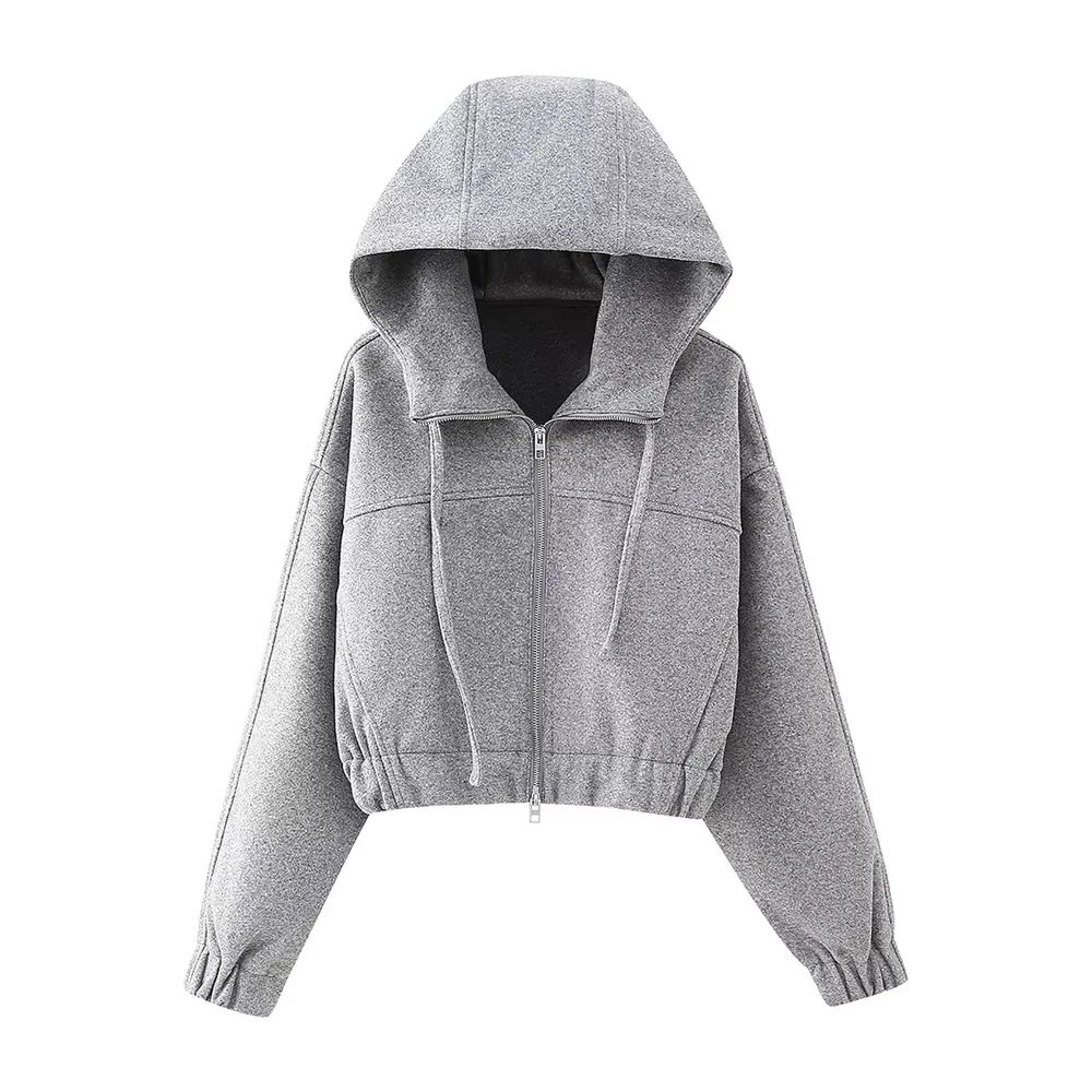 

Taop&Za 2025 Spring Casual All-match Loose Hooded Double-headed Zipper Short Sweater Women's Clothing