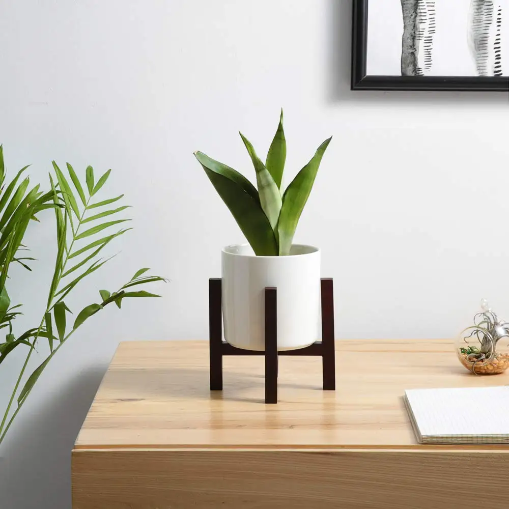 hot saltHouselin Mid-Century Modern Wooden Plant Pot Stand Rack Shelf for Garden Desktop Decor