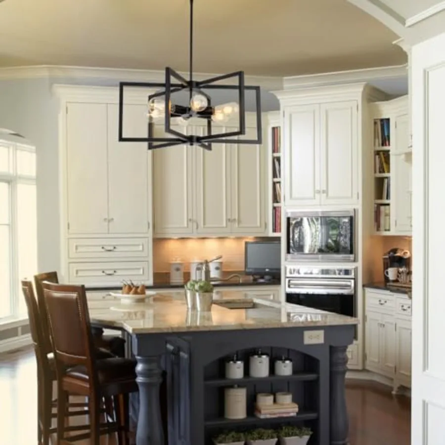 23.6" Black Chandelier for Dining Room 6 Light Kitchen Chandelier over Table Farmhouse Dining Room Light Fixtures Over Table, H view 6