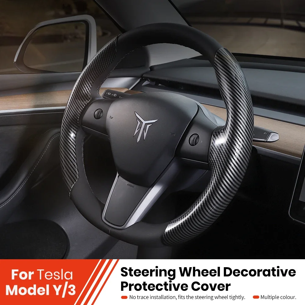

Чехол на руль автомобиля Tesla Model 3 Y, чехол из углеродного волокна для руля Tesla, замшевый кожаный чехол, украшение автомобиля