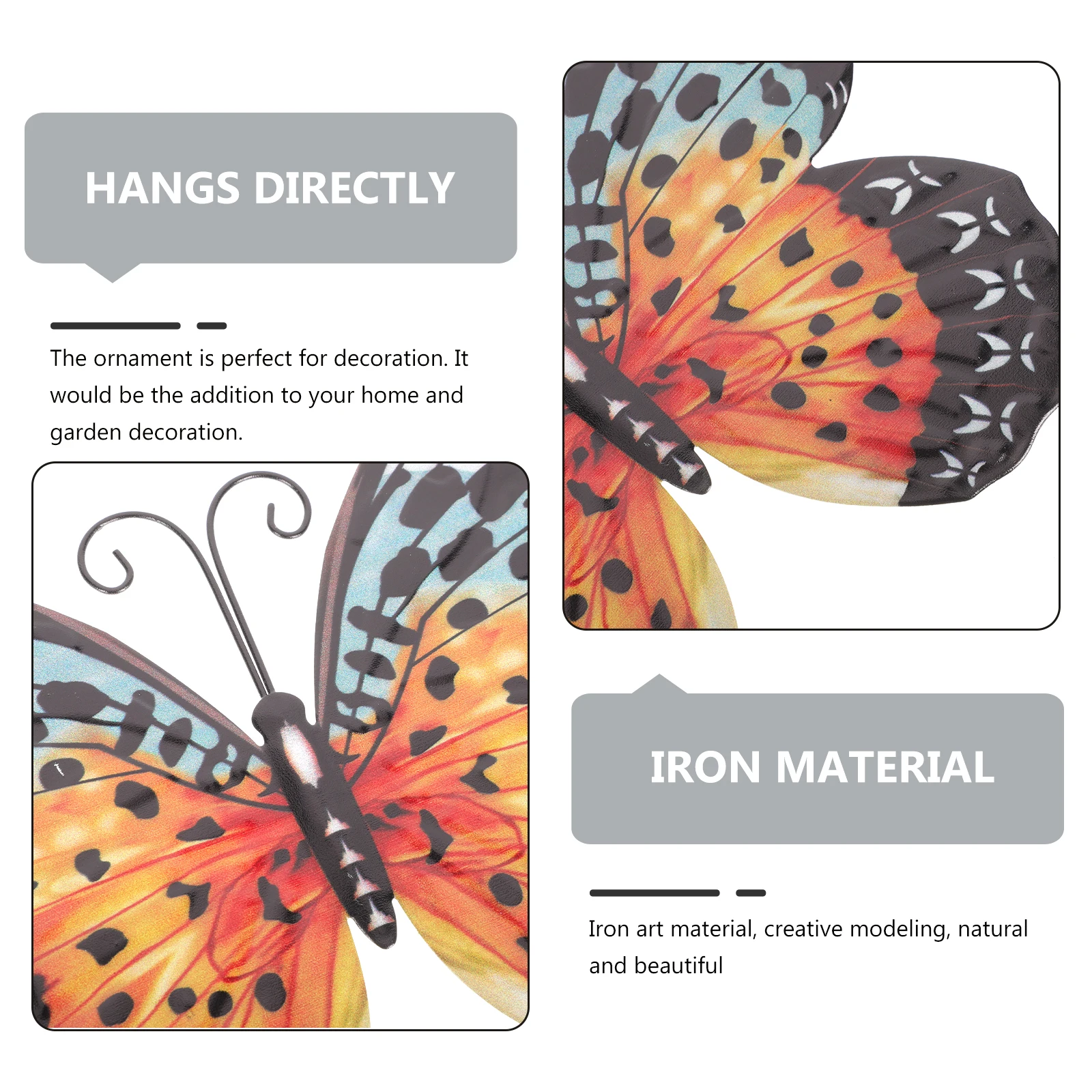 

3 Pcs Decorations Wall-mounted Wrought Iron Pendants Hanging Sculpture Small Metal Butterfly