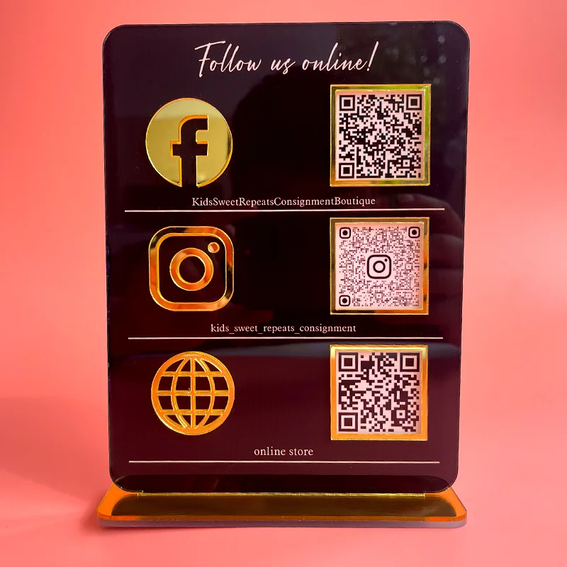 Social Code Sign For Business 3 Icons Acrylic Printing Plate Customized Icon QR Code Shop Advertising Decoration