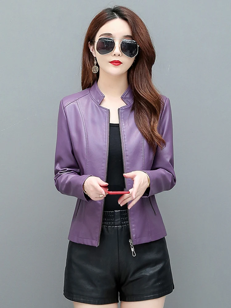 2025年春 レディース レザー ジャケット スリムフィット ブラック ジッパーデザイン 通勤用 シープスキン Sサイズ ファッション アウターウェア