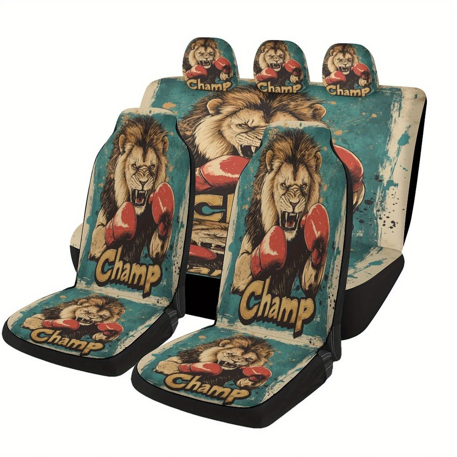 

Champ Lion Boxer Themed Car Seat Cover Set For Most Cars, Fashion Novelty Car Seat Protector Covers Full Set, Universal Car Seat