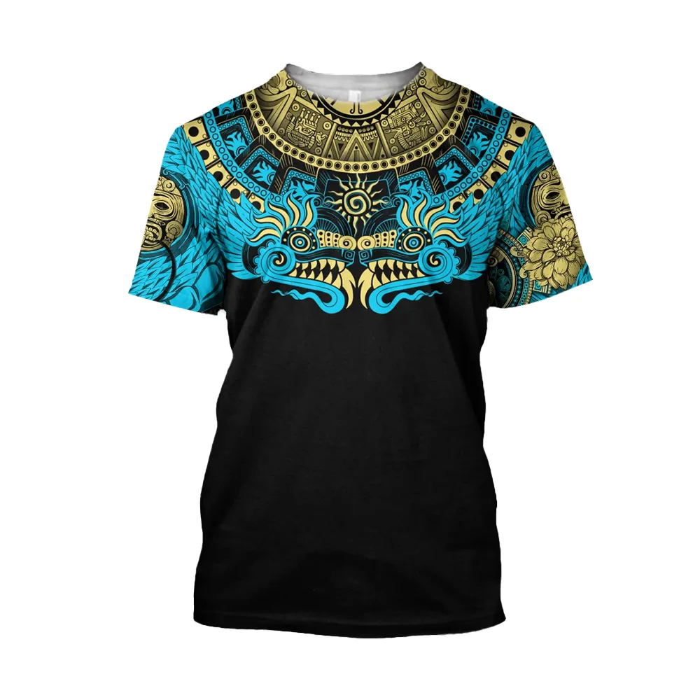 2024 Summer Trend Harajuku Mexican Aztec Quetzon Men\'s Casual T-shirt Street Fashion Classic Retro Crew Neck Short Sleeve Top