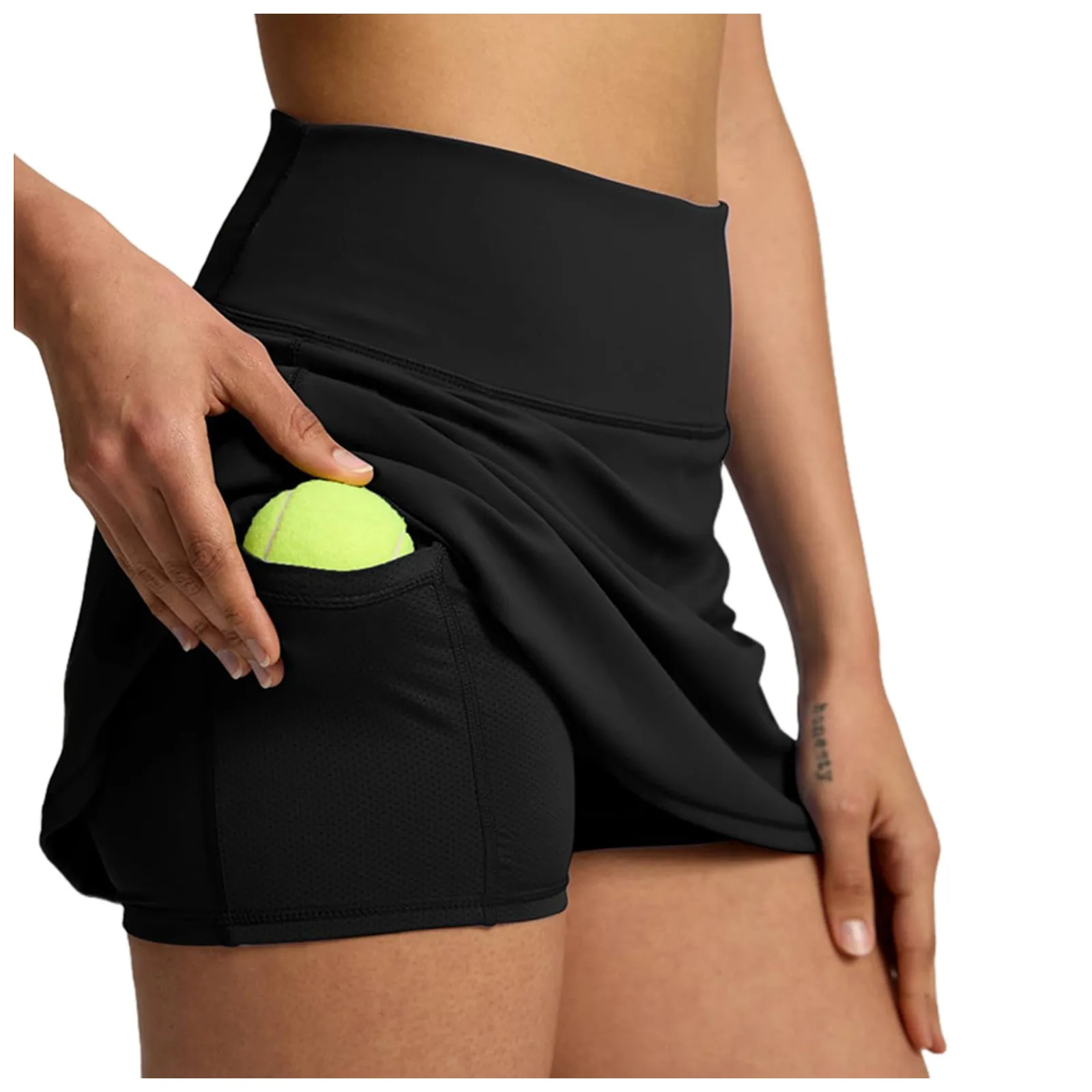 Tennis Skirts Women\'s Shorts-Skirt Two Layered High Waist Fitness Badminton Mini Skirt Pocket Athletic Sports Skirts For Summer