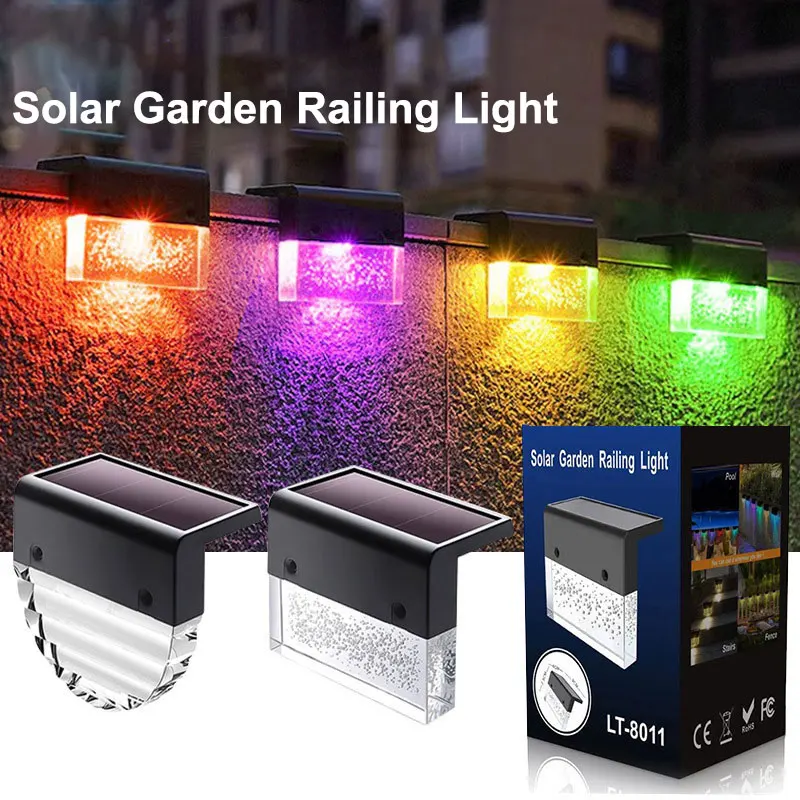 Solar Garden Railing Light LED Staircase Lights Acrylic Outdoor Garden Fence Lights Waterproof Ambiance Solar Fence Lights