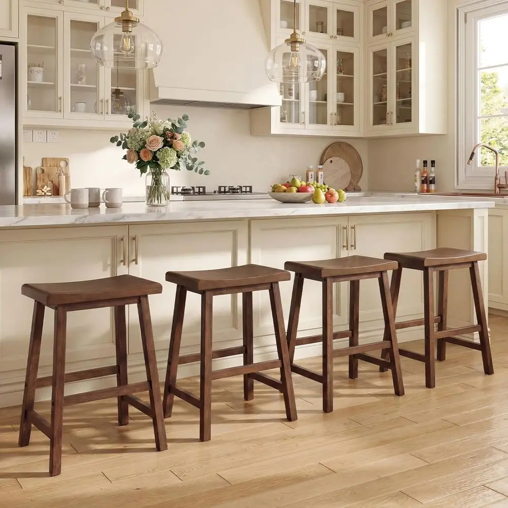 

Set of 4, 24 Solid Wood Counter-Height Stools with Backrests, Vintage Brown Wooden Barstools for Kitchen Island, Dining Room, or