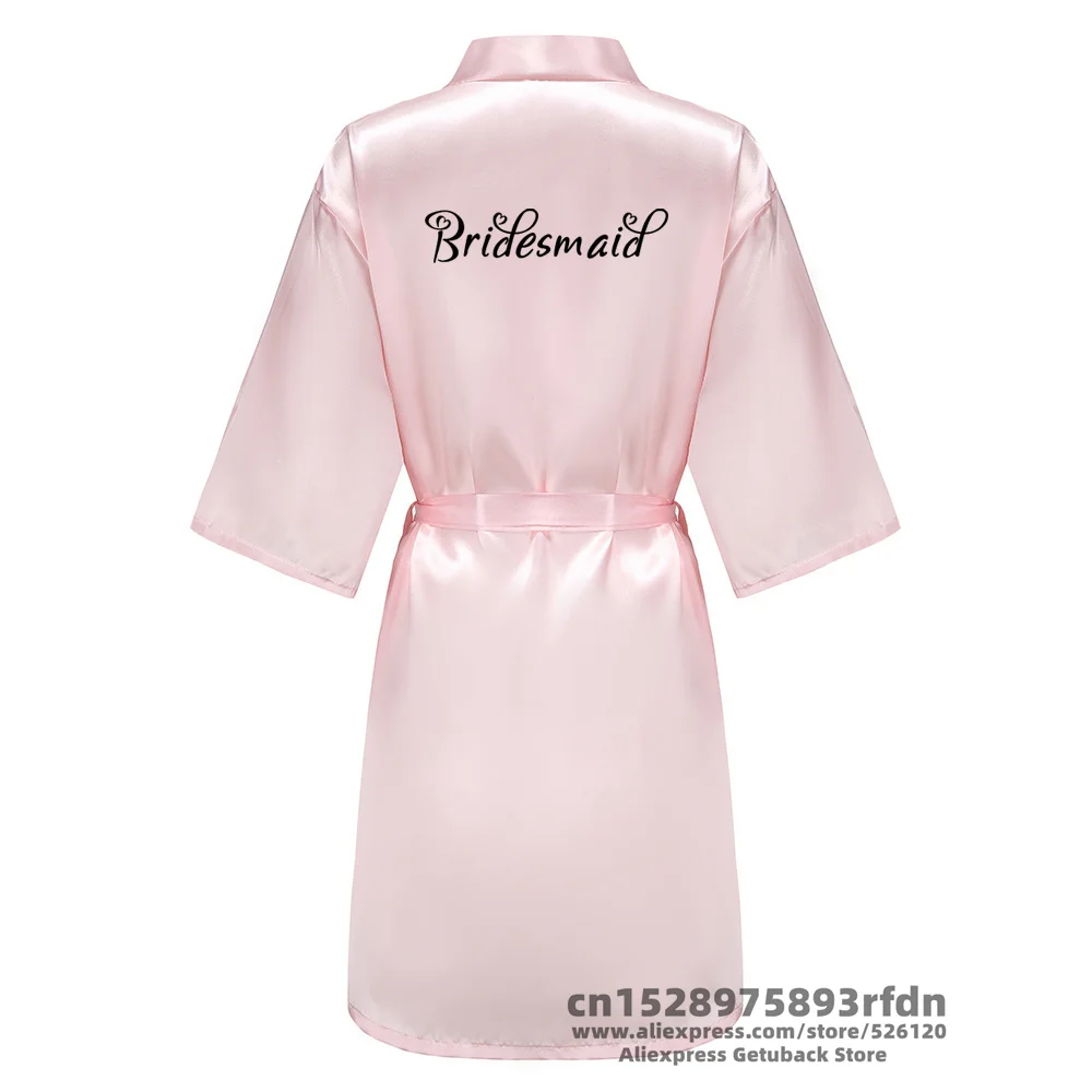 Bride Bridesmaid Robe With Black Letters Mother Sister of the Bride Wedding Gift Bathrobe Kimono Satin Robes