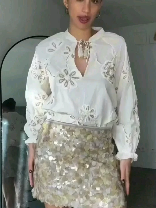 

White round Ne Heavy Embroidery Long Sve irt Jaet New Arrival Women's Small Size 874038 Comfortable Breathable Comm...