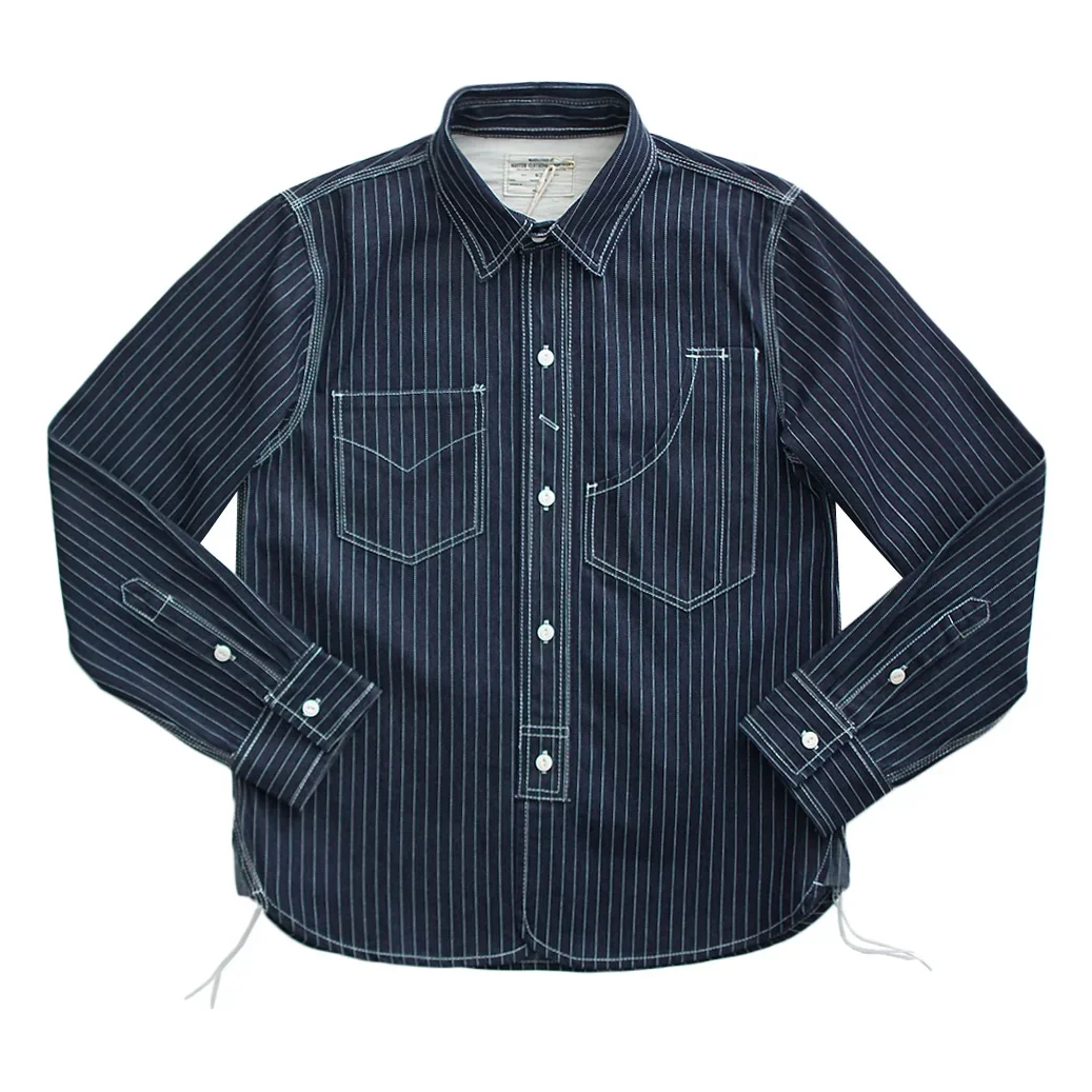 

Мужские тяжелые американские винтажные повседневные джинсовые рубашки Amekaji Indigo, рабочая одежда из 100% хлопка, молодежные мужские топы высокого качества