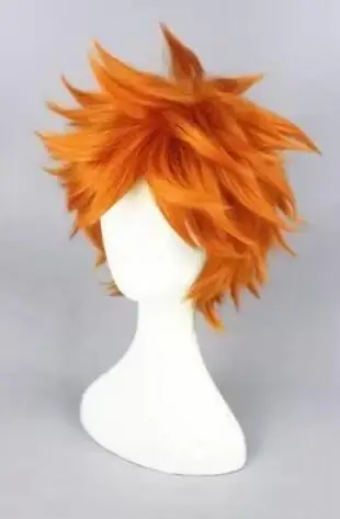 Haikyuu kurir mistik!! Wig Cosplay pendek, rambut sintetis tahan panas, wig lapis Cosplay oranye halus