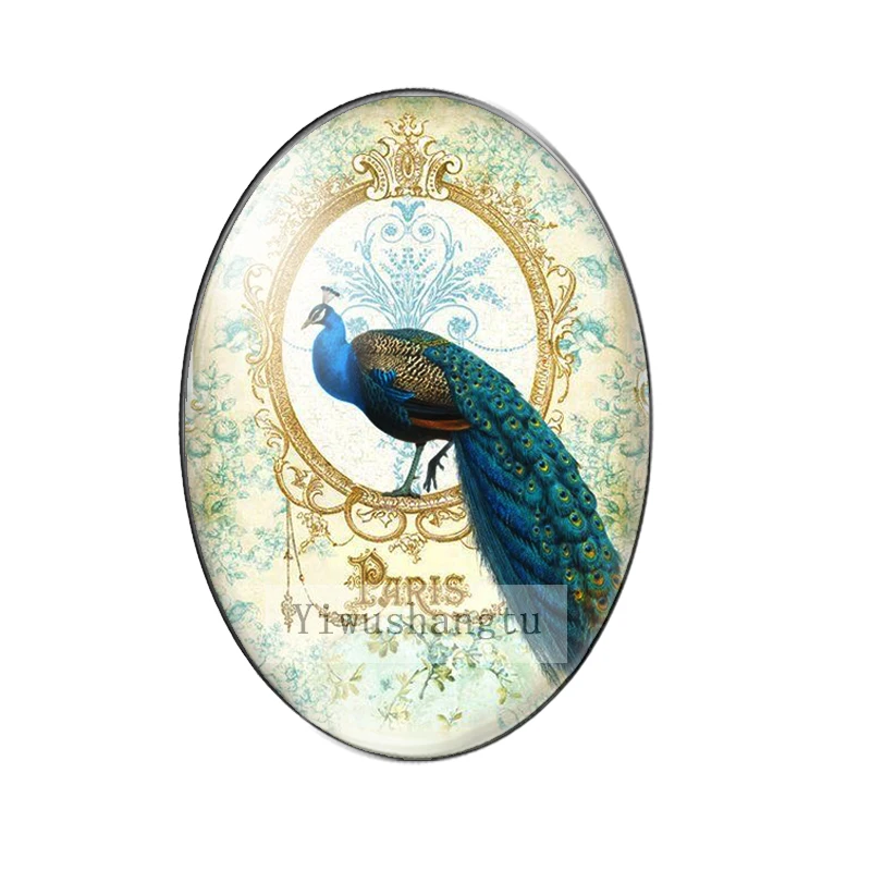 Lovely peacock vintage animals paintings 13x18mm/18x25mm/30x40mm Oval photo glass cabochon demo flat back Making findings