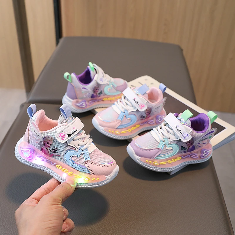 

Disney Princess Elsa Children's Sneakers Fashion Cartoon Casual Sports Shoes Led Lighting Shoes 2026 Spring New Girl's Sneakers