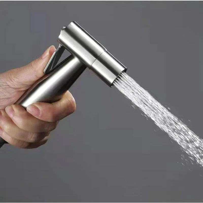 Stainless Steel bidet sprayer set kit for Toilet metal Hand Bathroom shower head Handheld no drill wall holder self cleaning