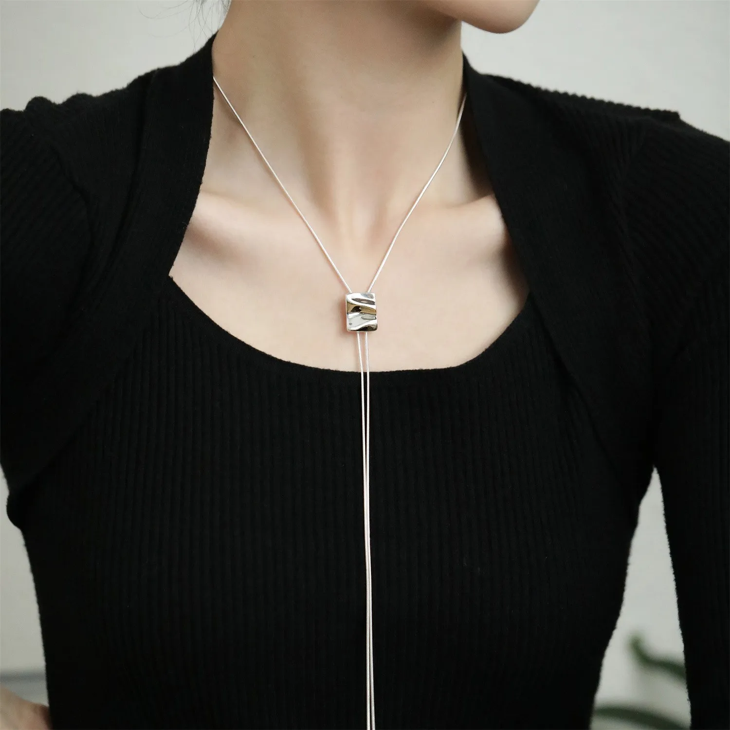 قلادة مربعة قابلة للسحب، تصميم متخصص، سلسلة سترة عصرية ومتعددة الاستخدامات، قلادة طويلة. #3