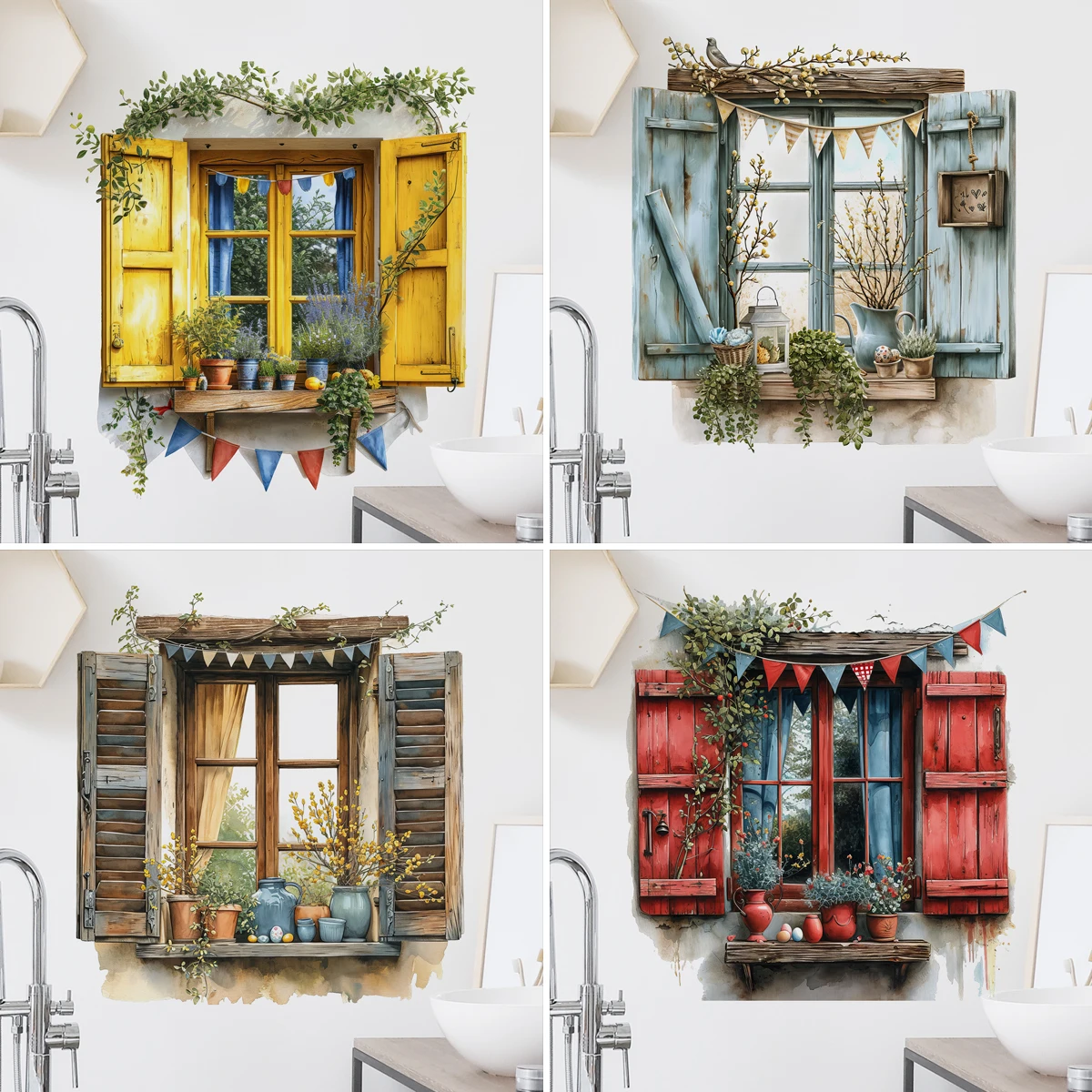 

Landscape window plant vine potted window wall sticker waterproof self-adhesive wall decoration painting fake window