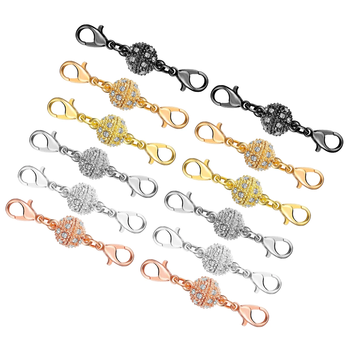 5 Sets Runde Magnetverschlüsse mit Strasskugeln und Karabinerverschluss für DIY-Armbänder, Halsketten und Ketten-Endverbinder – Detail 5