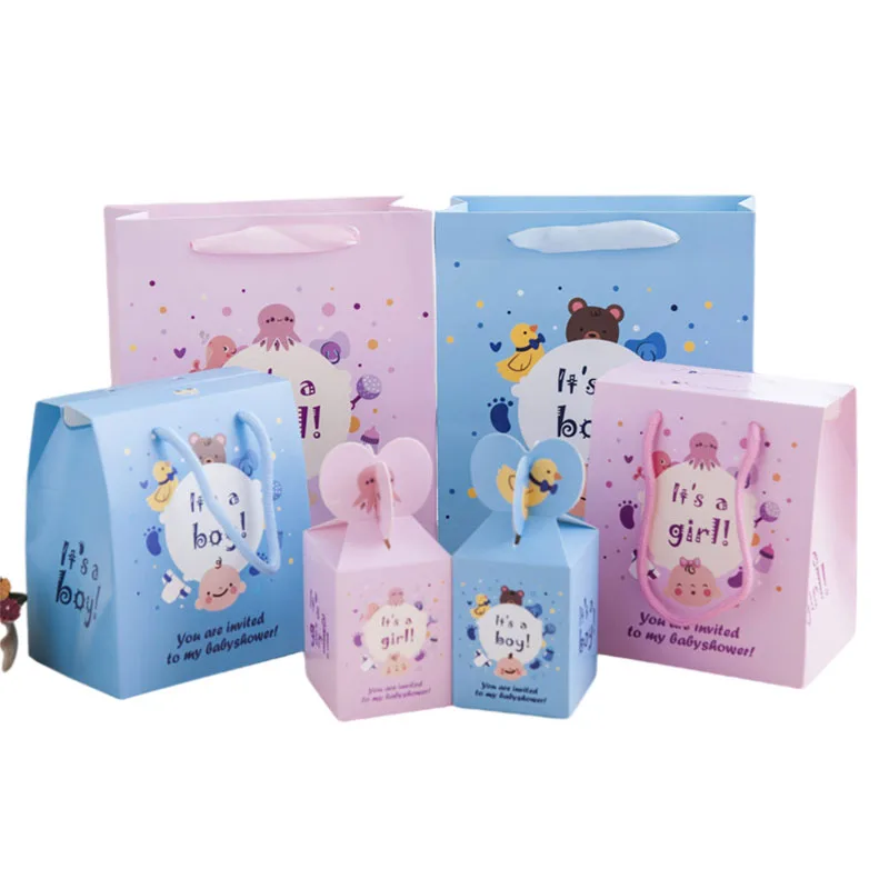 10Pcs Cardboard Paper Baby Born Candy Box Birthday Favor Gift Boxes Tote Bags Kids Baby Shower Handbag Banquet Party Decoration