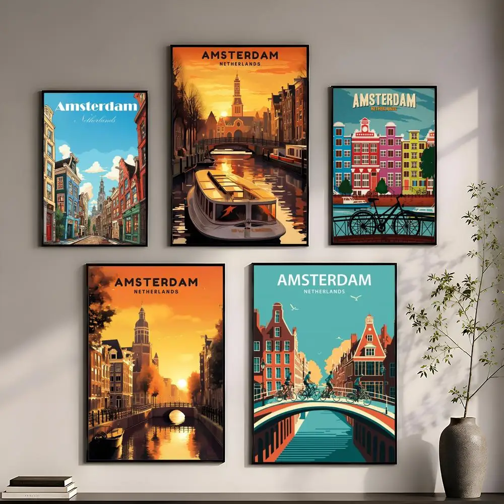 Amsterdam Netherlands Poster Perfect Sticker Self Adhesive for Office Home Theater Wall Art Decor Fancy Gift