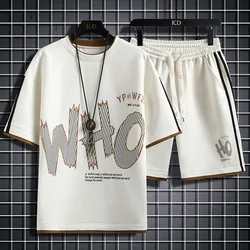 Summer Mens Set Short Sleeve Tshirt + Shorts Fashion 2 Piece Sets Streetwear Mens Casual Sports Suit Harajuku Tracksuit