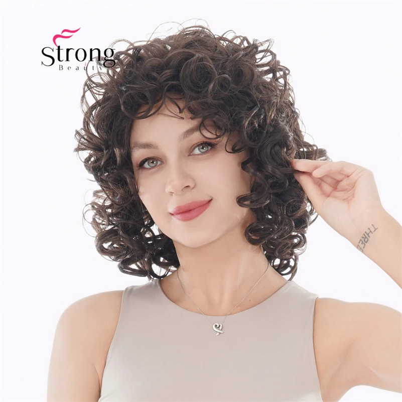 

Strongbeauty Short Thick Super Curly Brown Full Synthetic Wig