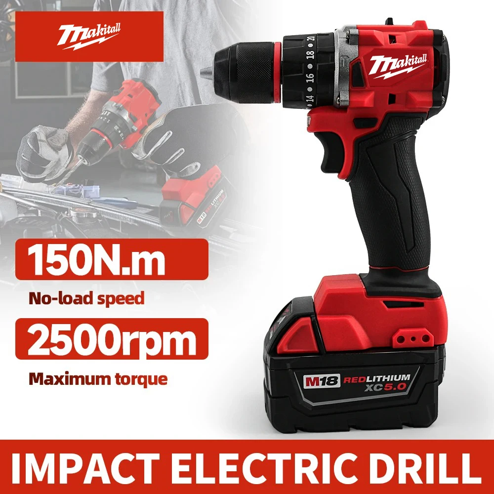 18V Small Electric Drill 150N.m brushless Cordless Impact Drill of Decoration Team Uses Milwaukee Battery Power Tool image 4