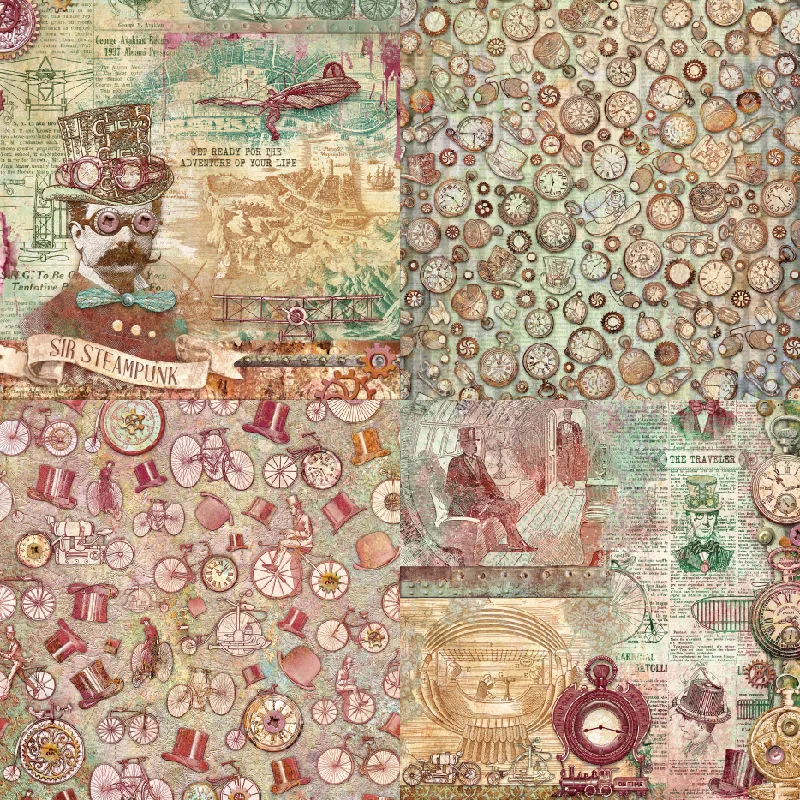 Steampunk Pocket Watch Gear Vintage Script Scrapbook Paper Pad Collage DIY Craft Embellishment Invitation Cardmaking
