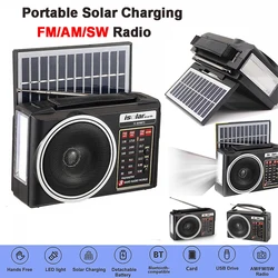 1pc Portable FM/AM/SW Radio Solar Charging Multi Band Emergency Radios Receiver Powerful Bluetooth Speaker with Flashlight USB