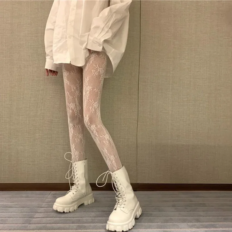 White HANAFUJI Lolita Stockings for Women Spring and Summer Thin Sexy Lolita Anti-Hook Legs Hollow out Bottoming Even Mesh Stock