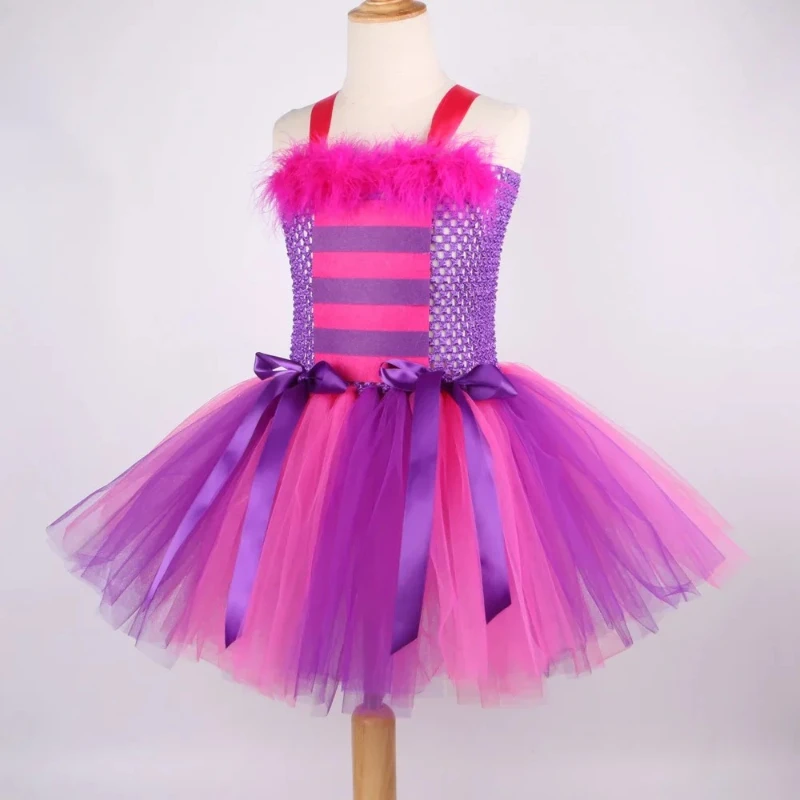 Cute Girls Pink Cat Tutu Dress Girls Kids Halloween Cat Costume Set 1-12 Years Child Birthday Party Clothes Carnival Purim Gift image 3