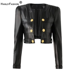 New Fall Spring MotorBike Style Handsome Women Short Plaid Open PU Leather Outdoor Fashion Jacket High Quality