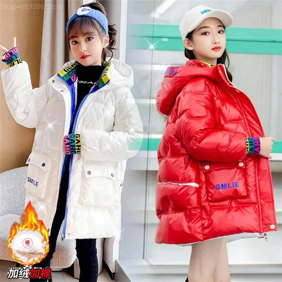 

Fashion New Girls Outerwear Winter Warm Thicken Down Jackets Baby Shiny Letter Print Coats Kids Clothing Hooded Padded Jacket