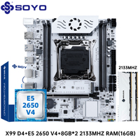 SOYO White X99 Motherboard Kit with E5-2650 V4 CPU and DDR 2133MHZ 8GB*2=16GB RAM LGA2011-3 C612 Chipset Dual Channel DDR4 M.2