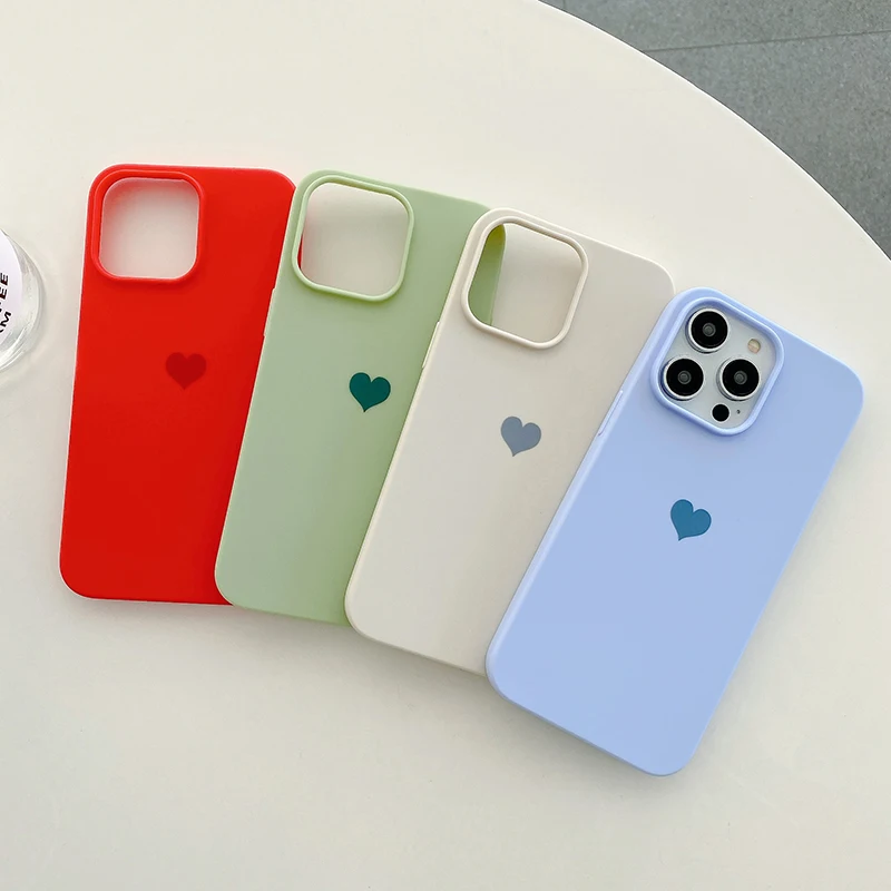 Matte Candy Color Love Heart Soft TPU Case For Iphone 14 13 12 11 Pro Xs Max 8 7 Plus X Xr SE Frosted Back Cover Silicone Shell