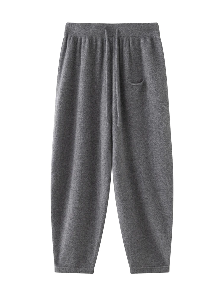 

2026 Spring Autumn New Women's Chic Casual Loose Cashmere Pants Women's Drawstring Sporty Pants 100% Cashmere Knitted Trousers