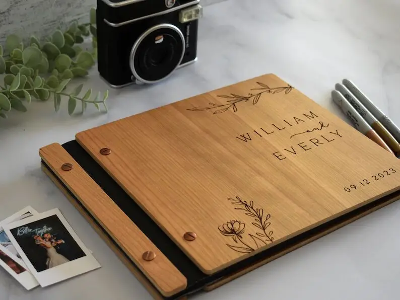 Wooden Wedding Guest Book - Personalized Laser Engraved, Perfect for Photos and Heartfelt Messages, Photobooth, Photo Album