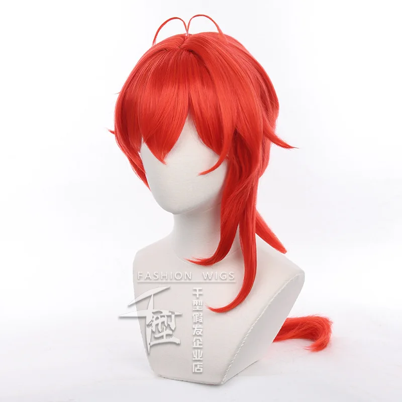 Genshin Impact Diluc Peruca Cosplay, Cabelo Comprido Vermelho, Resistente ao Calor, Sintético, Acessórios para Festa de Halloween, Adereços