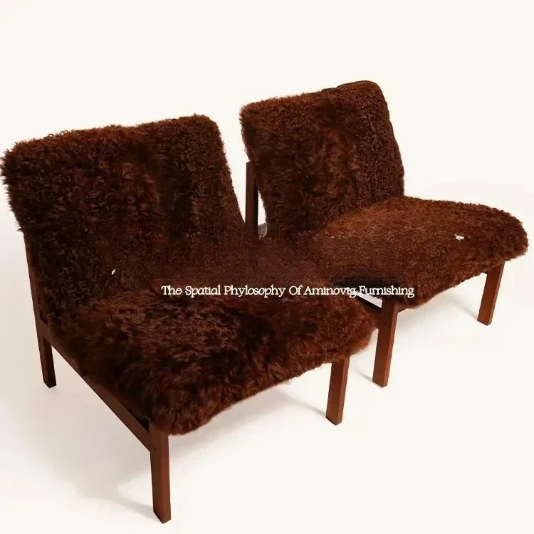 Medieval single sofa household living room small apartment retro style solid wood lazy leisure chair lamb wool