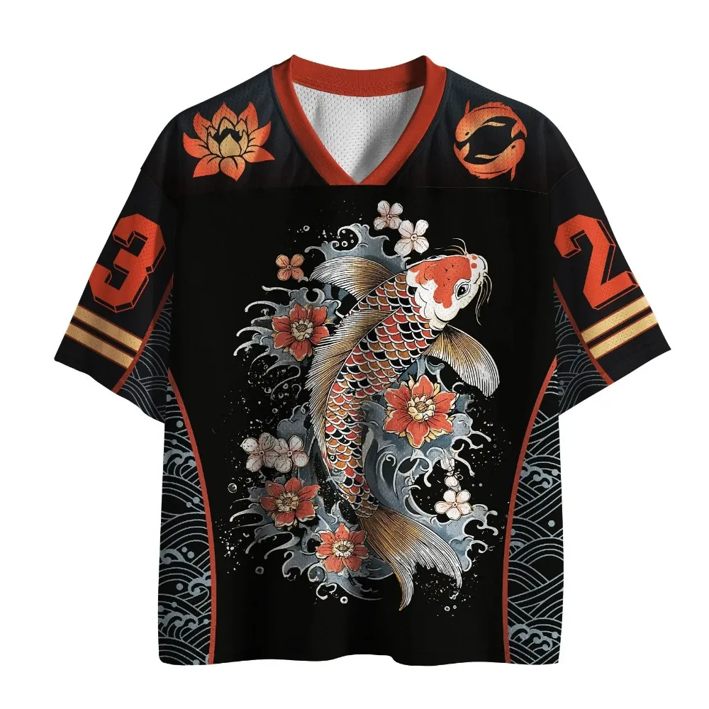 Japanese Koi Fish Patte3D Print Sport QuickDry Breatha Men VNeck TShirt Outdoor Street Casual Harajuku Y2K parent-child Clothing