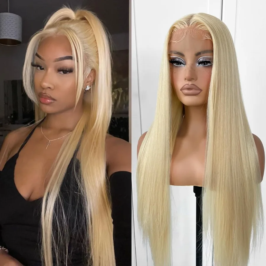 613 الباروكات طويلة مستقيم الدانتيل الجبهة الباروكات للنساء مع تصميم غلويليس الشعر الاصطناعية الأبيض PrePlucked HD الدانتيل شعر مستعار أمامي 32 بوصة #5