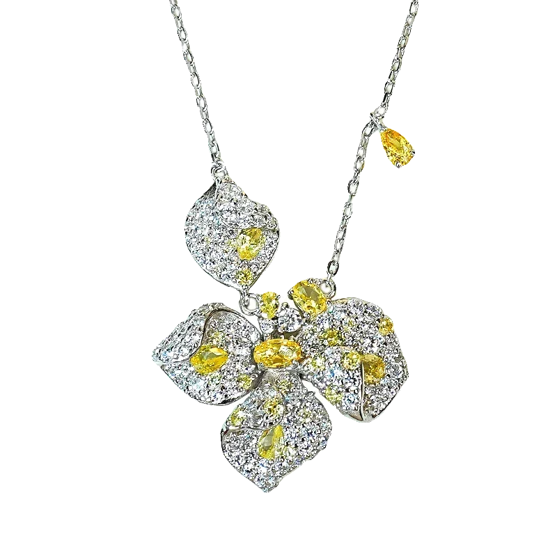 Imagem -05 - Pingente com Diamantes de Alto Carbono Flor Atmosférica Diamante Amarelo Joias Doces e Versáteis Prata 925 Luxo