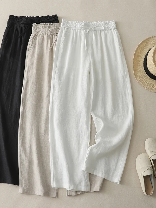 

Женские летние брюки с высокой талией и широкими штанинами, свободные, струящиеся, тонкие, прямого кроя, длинные, в японском стиле, из льна, удобные, дышащие