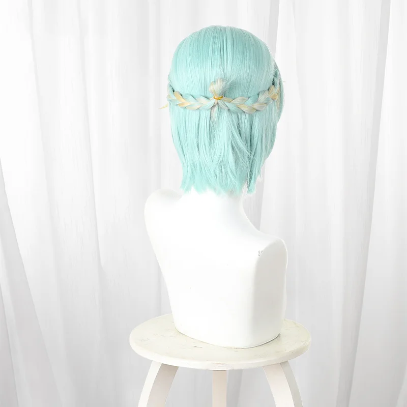 Game Yuri Cosplay Wig Yuri Light cyan wig with pale yellow highlights Short Cosplay Hair For Comicon Party Adult Women Men