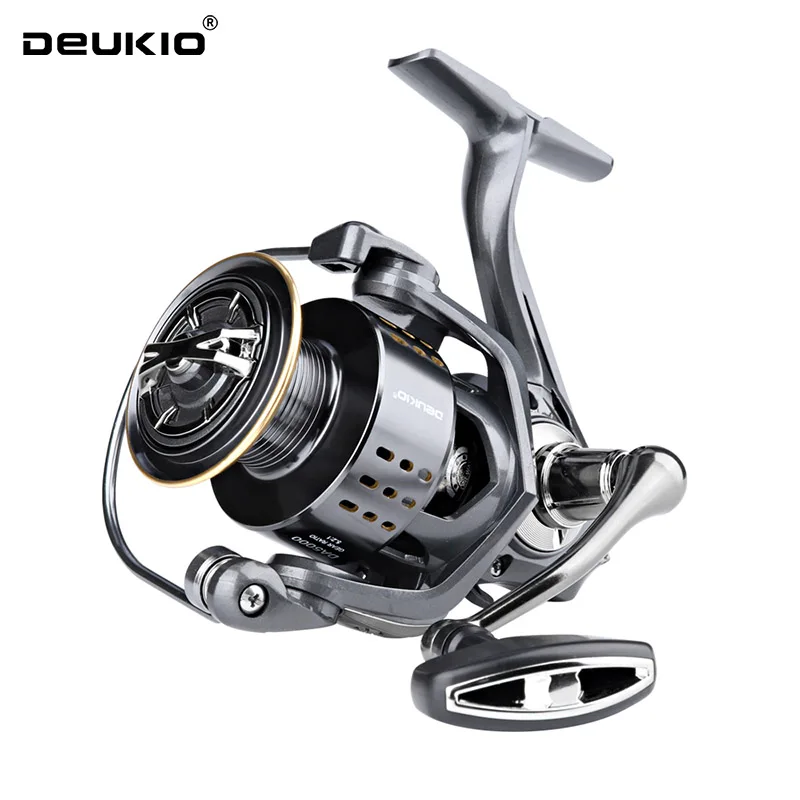 DEUKIO Spinning Reel MAX Drag Power 15KG Speed Ratio 5.2:1 3+1BB Bearing No-gap Metal Spool Fishing Reel Freshwater Saltwater