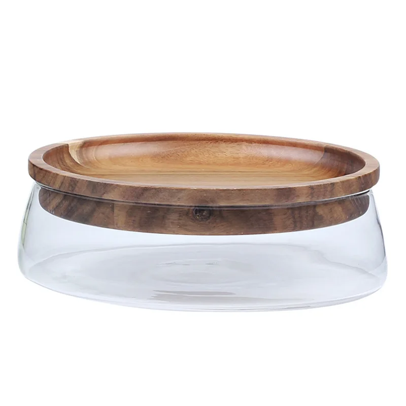 Creative Acacia Wood Nut Fruit Plate Candy Bowl Household Living Room Coffee Table and Fruit Tray Double Layer Glass Storage Box