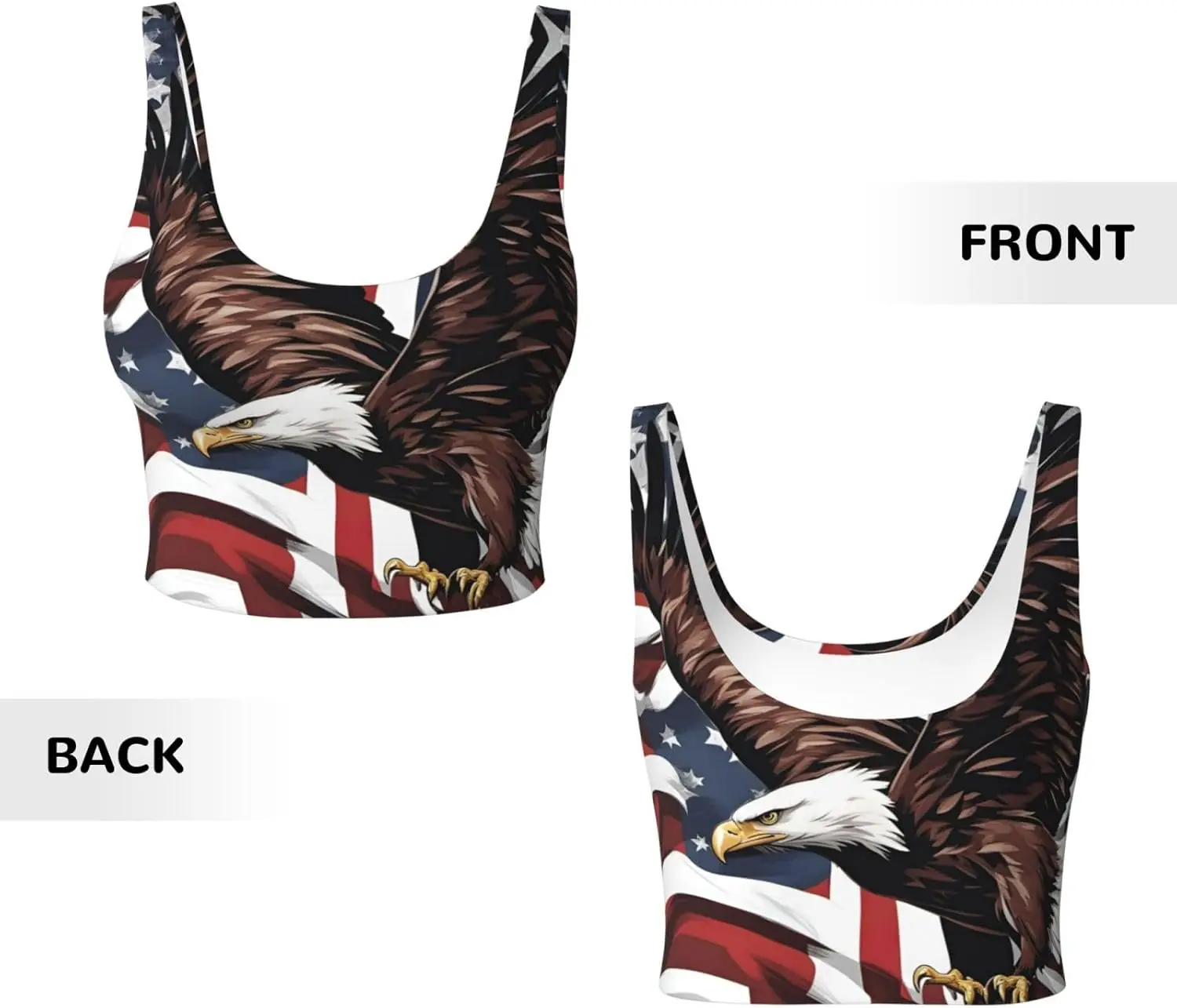 Águia com estampa de bandeira dos EUA Regatas de treino femininas Racerback Colete esportivo sem mangas para academia, ioga atlética