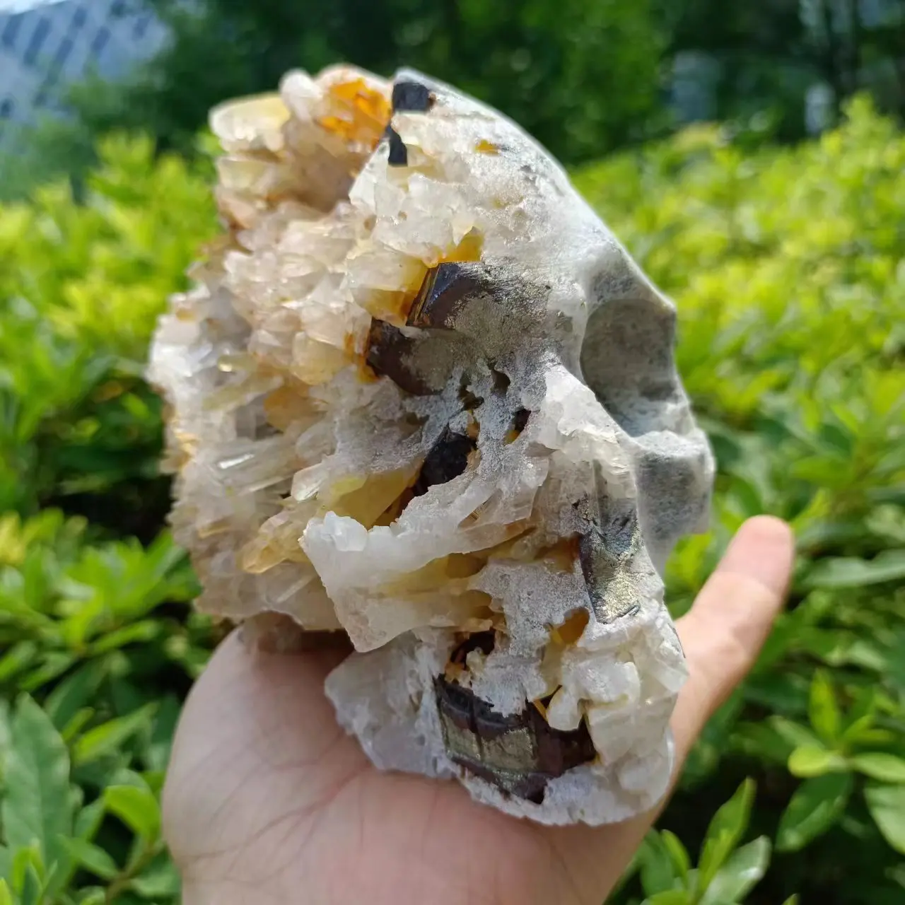 

Natural Quartz Crystal Cluster, Crystal Cluster Carved Skull, Mineral Specimen Reiki Healing Stone, Home Degaussing Decor