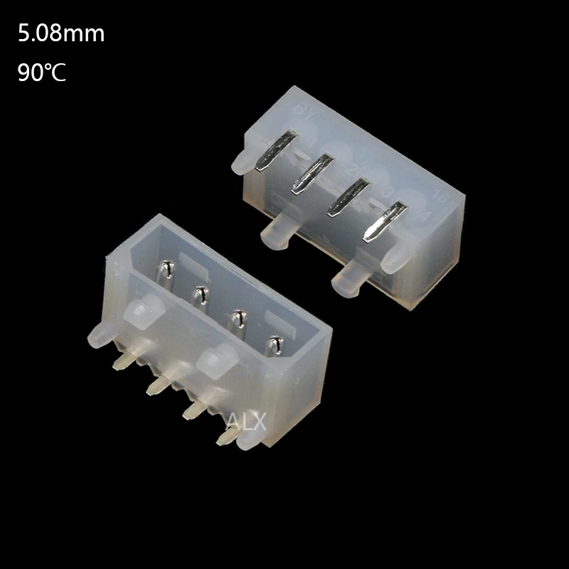 5PCS 5.08mm Right Angle Molex White Big 4p 4d Female Socket Straight Hollow Needle for Pc Computer Atx Ide Power Connector